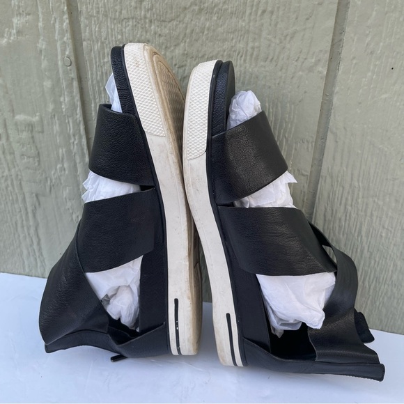 Eileen Fisher‎ Sandals Womens 9 Black Sport Tumbled Leather Wedge Heel Sneaker - Picture 7 of 16